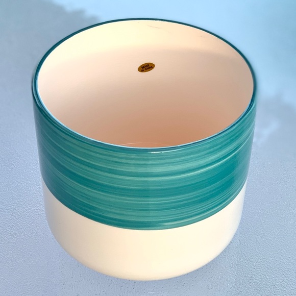 5"x4" Round Teal and White Ceramic Flower Pot - Picture 2 of 4